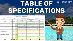 table of specifications partially