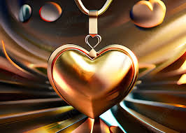 3d gold heart locket love background