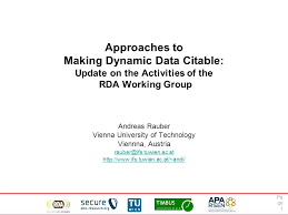Approaches To Making Dynamic Data Citable Update On The Activities