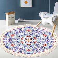anti slip cotton linen round carpet