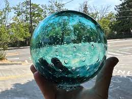 Aqua Blue Green Bubbles Blown Glass