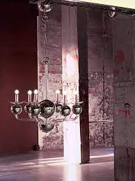 Six Arm Silvered Glass Chandelier