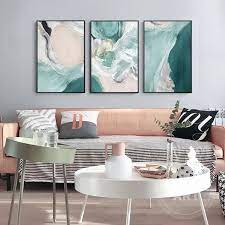 Set Of 3 Turquoise Wall Art Abstract