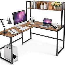 Computer desk with hutch is one item of office furniture is very popular because it offers many one of the reasons why should be put on computer desk with hutch this is the added storage capacity. Buy Costway Industrial L Shaped Desk W Hutch Bookshelf 55 Corner Computer Desk Gaming Table By Costway On Dot Bo