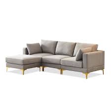 92 9 In W Square Arm 3 Piece Polyester L Shaped Modern Sectional Sofa Couch In Gray With 1 Ottoman