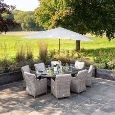 Oval Garden Dining Set In Stone Rattan