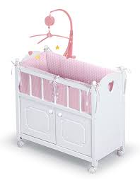 Cabinet Doll Crib With Gingham Bedding