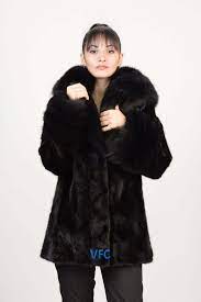 Black Fox Hood Real Mink Fur Coat