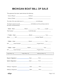 free michigan boat bill of form