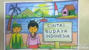 Keragaman indonesia juga tampak dari seni sebagai hasil kebudayaan daerah. Anak Indonesia Kreatip Cara Menggambar Poster Tema Budaya Indonesia Buat Anak Sd Mr Drawing Trick Youtube
