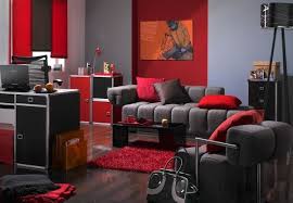 red and black living room wild