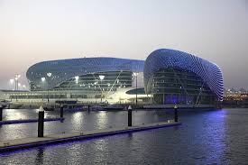 The cars pass the hotel beneath a bridge connecting the two parts of the hotel. Abu Dhabi Grand Prix Circuit Hotel S Breathtaking Location In Yas Island Inspires A Lot Of Visitors Who Enjoy Racing Action And Those Who Want To Experience The Very Opulence Of The City