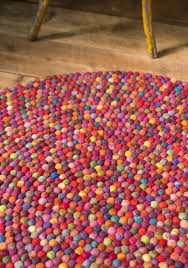 multi felt ball round rug 120cm wool