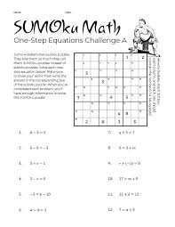 Solving One Step Equations Sudoku