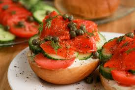 gluten free bagel and lox with cream cheese