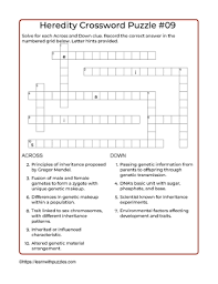 heredity crossword 09 learn with puzzles