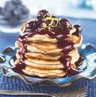 banana flax pancakes with blueberry sauce