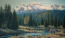 Colorado mountains with Elk - Painting Art by Bill Scheidt