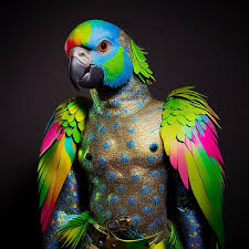 parrot costume that has gold feathers