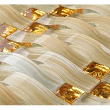 Hand Painted Glass Tile Gold Crystal