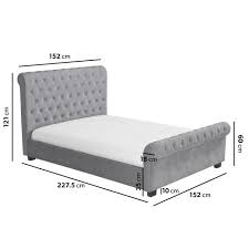 Roll Top Sleigh Bed In Grey Velvet 2