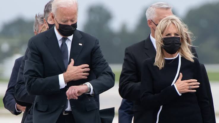 Was Biden looking at his watch during ceremony for Marines killed in Kabul?