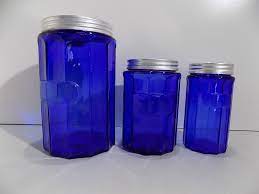 cobalt blue glass canister set of 3