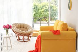comfortable sofa and papasan chair