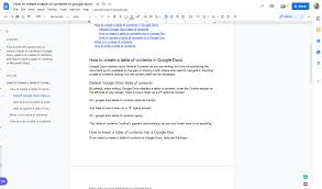 a table of contents in google docs