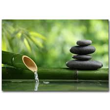 Zen Stone And Bamboo Water Drops Green