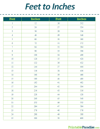 Printable Feet To Inches Conversion Chart