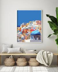 Colorful Wall Art Above Bed Santorini