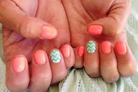 neon peach and turquoise summer nail