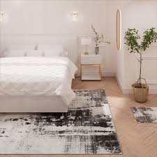 Distressed Abstract Grey Black Area Rug