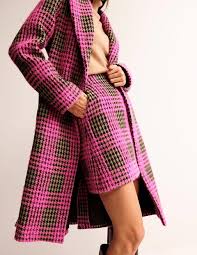 Bristol Wool Check Coat Pink Boucle