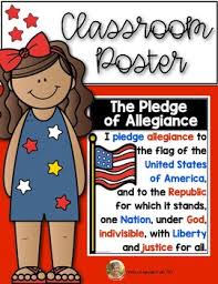 Children have been reciting the pledge of allegiance in schools since the late 1800s, but it was not until 1942 that congress passed an act making it the official pledge of the united states. Pledge Of Allegiance Poster For The Classroom Us Symbols Kindergarten First