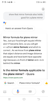 Shoe that mirror formula also holds good for a plane mirror. - Brainly.in