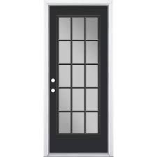 Masonite 32 In X 80 In Jet Black 15 Lite Right Hand Clear Glass Painted Steel Prehung Front Exterior Door Brickmold Vinyl Frame
