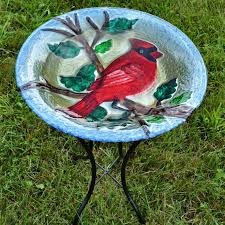 Cardinal Glass Bird Bath W Stand