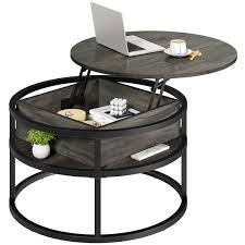 2 tier round lift top coffee table with