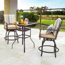 Patio Festival 3 Piece Metal Outdoor Bistro Set With Beige Cushions