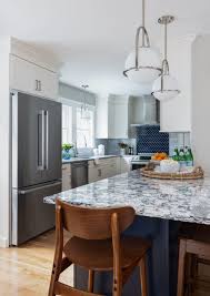 open concept blue and white kitchen