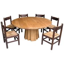 Get the best deals on round oak dining furniture sets. Extra Large Round Oak Sculptural Dining Table With Six Wooden And Rush Chairs For Sale At 1stdibs