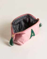 alphabet velvet initial pink makeup bag