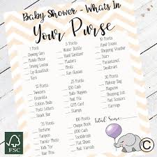 baby shower games whats in your purse