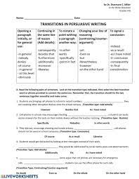 transitional words and phrases worksheet