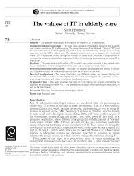 Pdf The Values Of It In Elderly Care