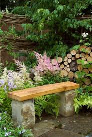 Stone Wooden Bench On Patio In