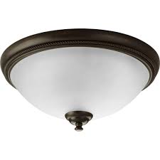 Progress Lighting Pavilion Collection 15 In 2 Light Antique Bronze Flush Mount With Etched Watermark Glass Bowl