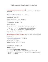 Absolute Value Equations And Inequalities